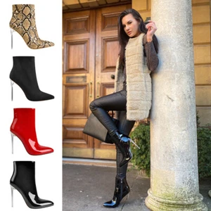 Botas al tobillo Onlymaker para mujer tacón alto delgado punta puntiaguda cremallera lateral informales - Imagen 1 de 16