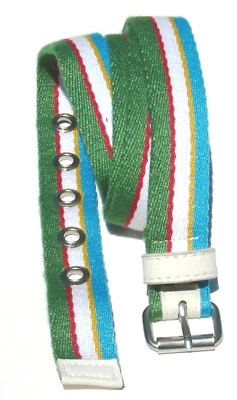 New Relic by Fossil Womens Skinny Grommet Belt Canvas Metal L XL Green Blue Whit - Image 1 of 4