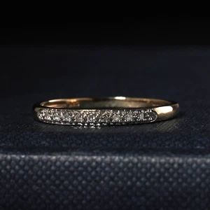 9ct Yellow Gold Natural Diamond Eternity Ring 2mm Thin Stack Band Size O / 7 - Picture 1 of 8