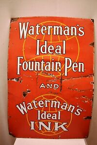 Vintage Waterman's Ideal Fountain Pen & Ink Sign Board Porcelain Advertising Old