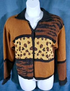 Newport News Animal Print Cardigan Long Sleeves Button-up – Size Large - Picture 1 of 6