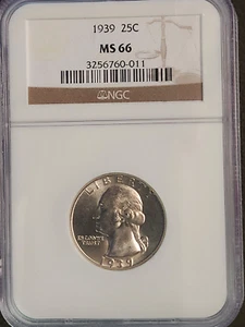 1939-P Silver Washington Quarter NGC MS66 - Picture 1 of 3