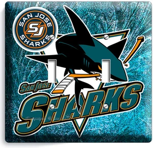 SAN JOSE SHARKS HOCKEY TEAM LOGO DOPPELTER LICHTSCHALTER WANDTELLER MANN HÖHLE DEKOR - Bild 1 von 1