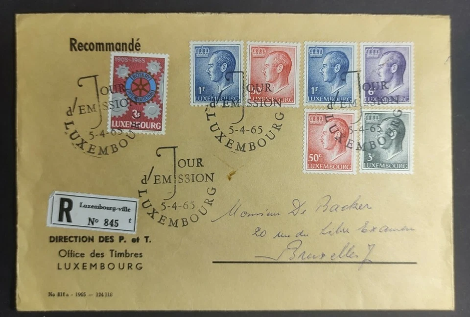 Estampillas de Luxemburgo 1965 en bonita portada 7 estampillas 3 variantes Gran Duque Jean 5-4-65 Foto 1 de 4