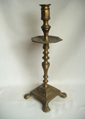 Important ancien bougeoir en bronze ciselé : 2,2 kg - Photo 1/4