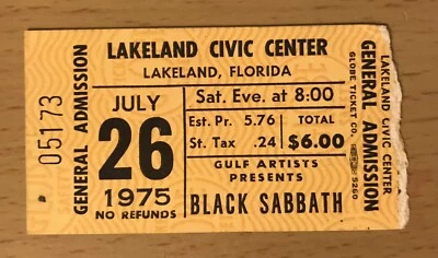 1975 BLACK SABBATH SABOTAGE TOUR LAKELAND FL CONCERT TICKET STUB OZZY OSBOURNE - Image 1 of 2