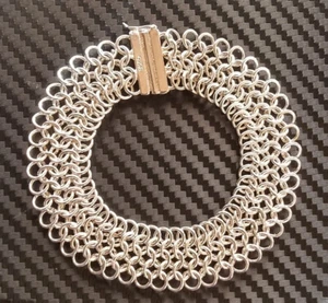 STERLINGSILBER HANDGEWEBTES KETTENMESSER MANSCHETTENARMBAND MIT SCHLEIFE DOPPELVERRIEGELUNG/UK - Bild 1 von 10