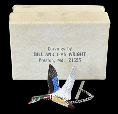 Corbata de pato mallardo tallada a mano de colección por Bill y Jean Wright Foto 1 de 4