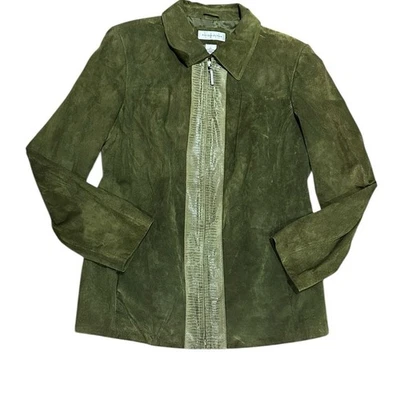 Chaqueta Preston & York Verde Oliva Gamuza Cremallera Completa Frente de Reptiles en Mujer Grande Foto 1 de 4