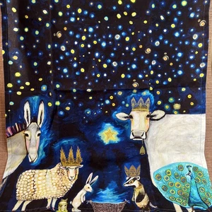 GreenBox Art Holiday Animal Nativity Tea Towel – Cathy Walters – 100% Cotton-NWT - Picture 1 of 5