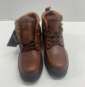 WOLVERINE Men's Leather Work Boots USA 7 Brown Safety Toe EH Slip Resistant NEW - Picture 1 of 13