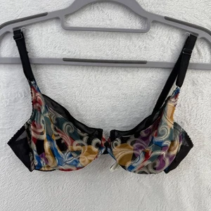 Oscar de la Renta Lingerie Bra 36B Multicolor Floral Sheer Unlined Adjustable - Picture 1 of 8