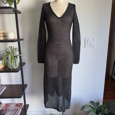 Zara Metallic Crochet Knit Long Sleeve Maxi Dress-Size S-NWT-RRP $59 - Image 1 of 4