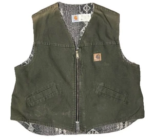 ✨VTG 90s Carhartt Tundra Vest Aztec Sherpa Lined Full Zip Forest Green Sz XXL✨ - Picture 1 of 9
