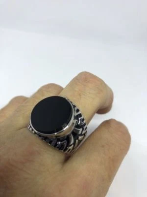 Anillo egipcio vintage de plata de ley 925 de ónix negro real talla 12,5 Foto 1 de 4