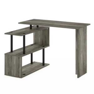 Furinno Computer Desk 39.4"Wx28.5"H Solid Wood L-Shape French Oak/Black Shelves - Picture 1 of 11