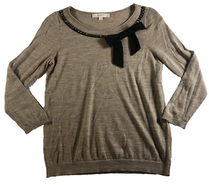Ann Taylor LOFT Wollmischung Damen Top Größe PL Braun Perlen Boho Langarm - Bild 1 von 11