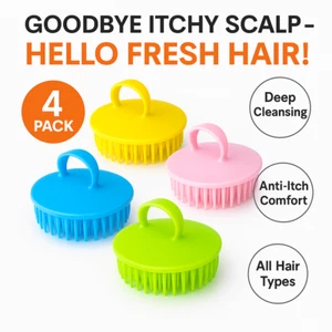 4 Pack Scalp Massager Shampoo Brush Hair Scrubber Dandruff Remover for Wet Dry - Picture 1 of 6