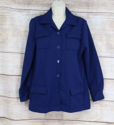 Chaqueta militar vintage Sears para mujer talla 18 con botones de poliéster azul marino Foto 1 de 4