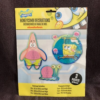 SPONGEBOB SQUAREPANTS 3 PIECE PARTY DECORATION HONEYCOMB HANGING CHARACTERS NEW - Image 1 of 4