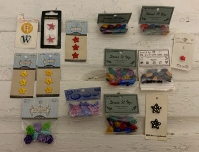 Lot Of 14 New Cards~ Dress It Up & Sewology  Novelty Sewing Craft Buttons - Image 1 of 4