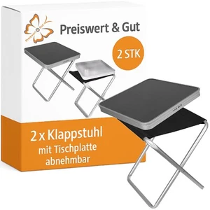 2x Klappstuhl Camping H45cm Campingtisch Klappbar Fußhocker Outdoor Tischplatte - Bild 1 von 11