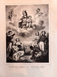 Nuestra Señora del Carmen. Litografia original.Paris Bulla 1860 - Foto 1 di 1