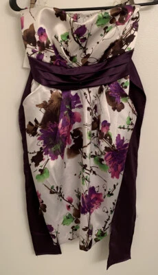 NWT Charlotte Russe Dress Women's 9 White Purple Floral Flowers Mini Strapless - Image 1 of 4