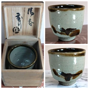 Taza de té Shoji Hamada Mashiko vintage con caja Great Living National Treasure SIN USAR - Imagen 1 de 24