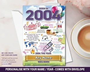 2004 21st Personalised Happy Birthday Greeting Card Facts Brother Son Sister 199 - Picture 1 of 4