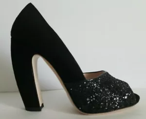 MIU MIU INCREÍBLES ZAPATOS DE SALÓN DE TACÓN CURVO GAMUZA BRILLO NEGRO EU 35 39 ME ENCANTAN LOS ZAPATOS - Imagen 1 de 8