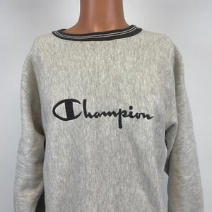 Champion Embroidered Script Reverse Weave Ringer Sweatshirt Vtg 80s Made USA L - Picture 1 of 5
