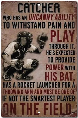 Baseball metal tin sign wall  The Vintage Look Catcher   shop decor  For Him - Image 1 of 4