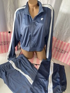 Victoria Secret Pink Mesh Tech Zip Up Cropped Jacket Drawstring Pants Set XXL - Picture 1 of 3