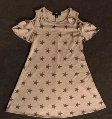 Amy Byer Girls Grey Dress With Navy Stars Cold Shoulder Size Small 7/8 - Image 1 of 4