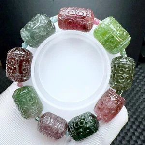 Pulsera de cuentas talladas de cristal de turmalina colorido natural de 15*15*22 mm AAAA - Imagen 1 de 6