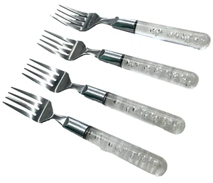 4 Salad Forks Bubblor Clear Plastic Bubbles on Handle Ikea 6 3/4" Stainless - Picture 1 of 3