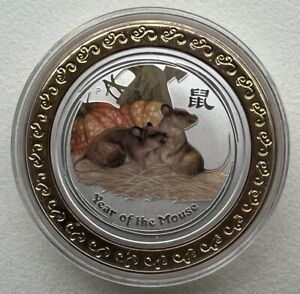 Australia 2008 Lunar Chinese Rat / Mouse Zodiac Year Color Silver Coin 1/2oz