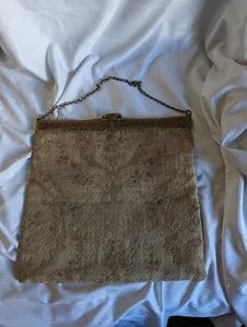 Art Nouveau tapestry handbag bronze hardware green cotton lining - Picture 1 of 7