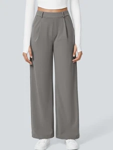 Halara High Waisted Side Pocket Straight Leg Pull on Pants Large Petite Gray - Picture 1 of 8
