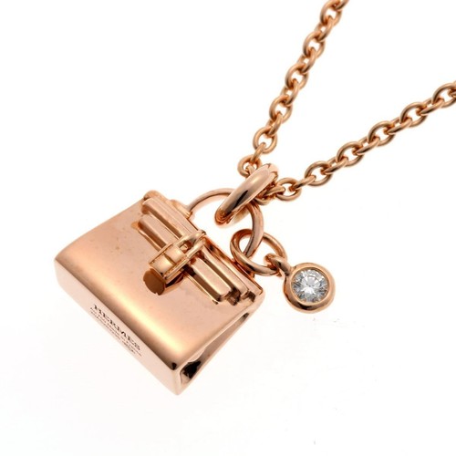 HERMÈS Collana con ciondolo catena Hermes Amulette Kelly motivo borsa 1P diamante oro rosa 18 kt
