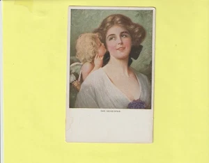 CPA ILLUSTRATOR ENGEL MIT PFEILEN FLÜSTERT IM OHR DER FRAU - Bild 1 von 2