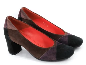 PAS DE ROUGE Suede Brown Purple Black Pumps Size 37 6 - Picture 1 of 8