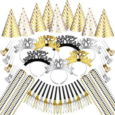 120 Piezas 2026 Suministros de Fiesta de Nochevieja para 24 Incluye Sombreros Cono Brillo Ti... Foto 1 de 4