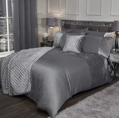 Glamour - Set Copripiumino Trapuntato in Velluto Con Lustrini, Colore: Argento - Immagine 1 di 4