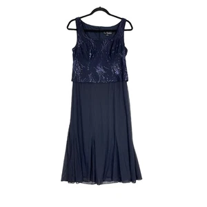 Alex Evenings Womens size 6P dress navy blue sequin swirl - Picture 1 of 5