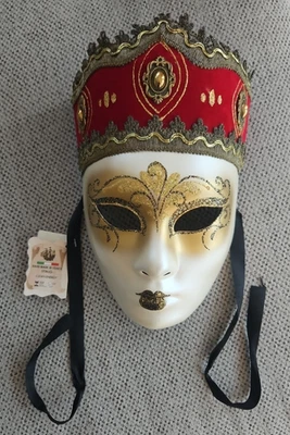 Venetian Italian Masquerade Mask Red Gold Volto Princess Crown Full Face Pier 1 - Image 1 of 4