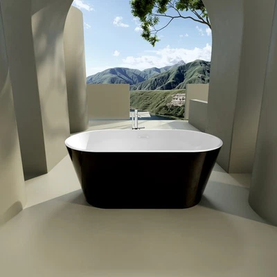 59" Acrylic Freestanding Bathtub, Stand Alone Flatbottom Soaking Tub w/ Drain - Image 1 of 4