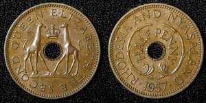 Rhodesia e Nyasaland bronzo 1957 1/2 penny aUNC-UNC KM# 1 (28 253) - Foto 1 di 3