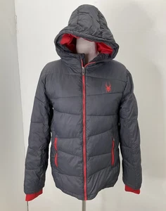 Spyder Gray & Red Zip-Up Hooded Puffer Jacket Size XL - Picture 1 of 5